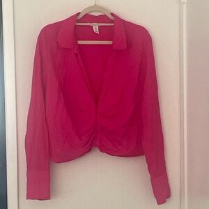 Bright Pink Crop Collared Top
